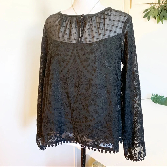 Nanette Lepore Womens Black Balance Lace Blouse Small - Picture 1 of 9